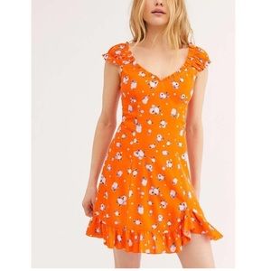 Free People Like a Lady Orange Floral Mini Dress Medium